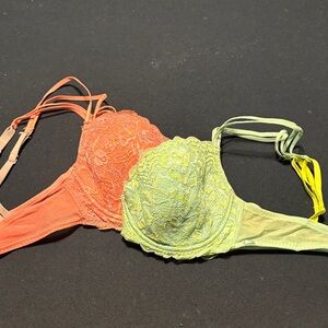 PINK Victoria's Secret Lace Bra Duo - Coral and Lime